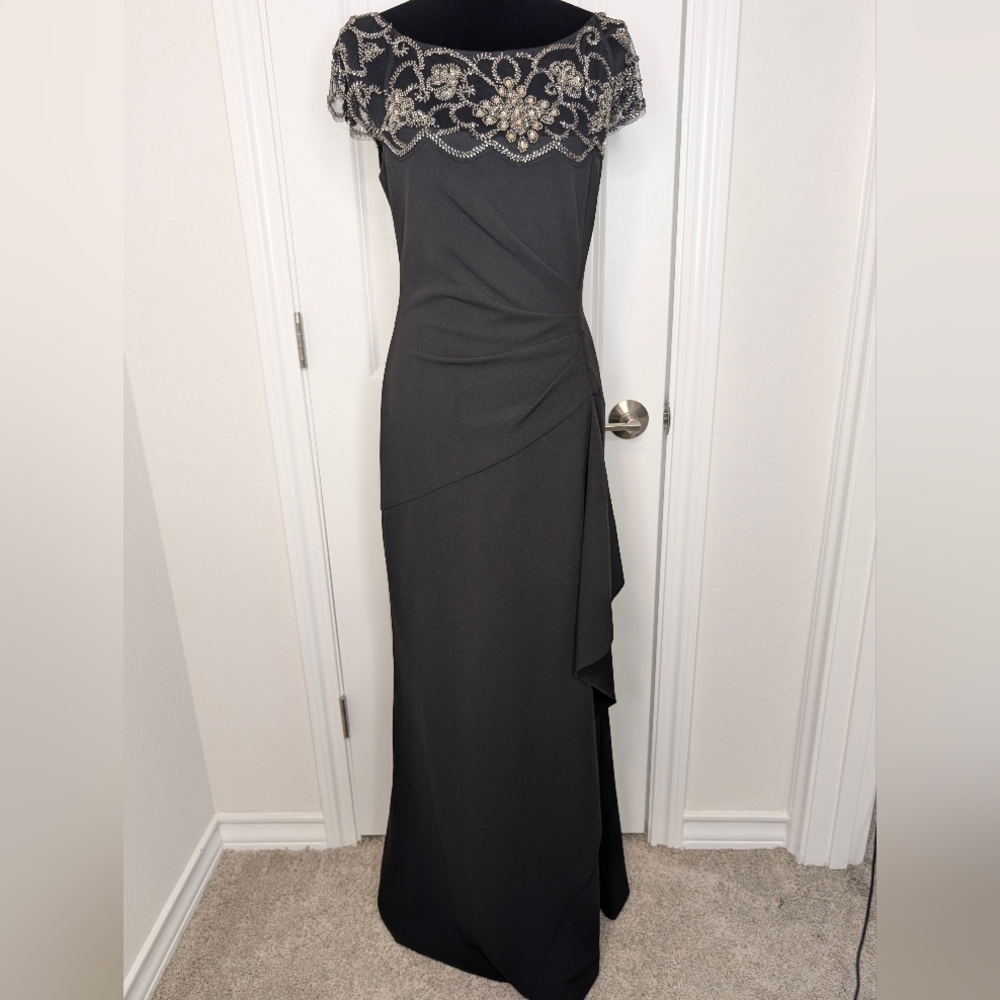 Xscape Black Maxi Dress with Embellished Neckline